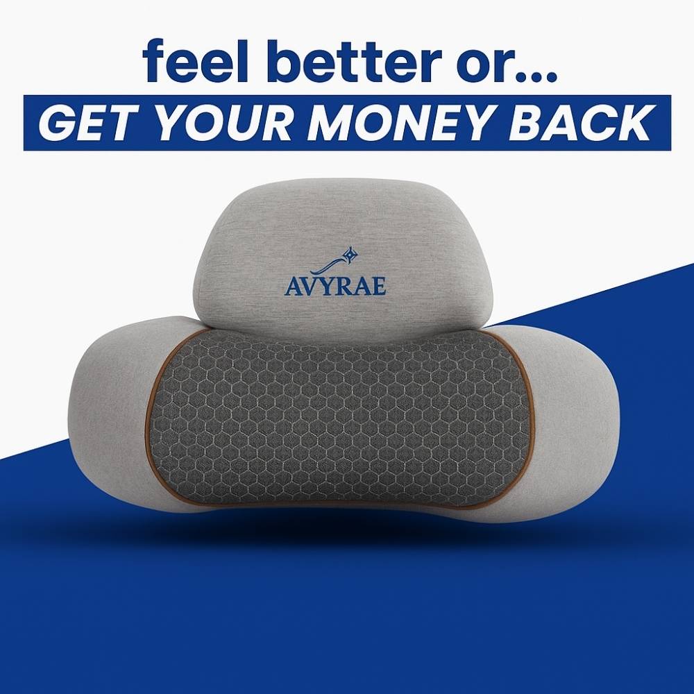 AVYRAE product on a blue background with promotional text.