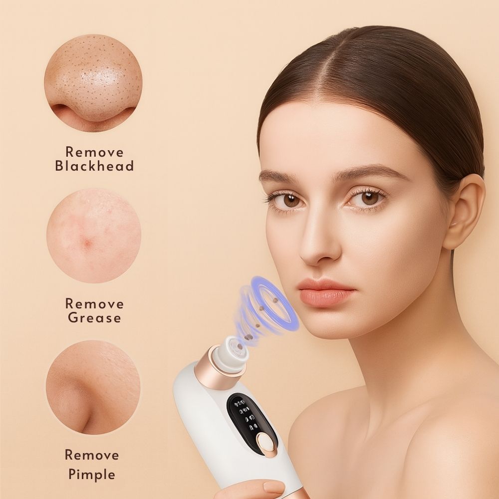 Close-up view of blackheads, grease, and pimples being removed with Avyrae™ AquaLift Pore Vacuum