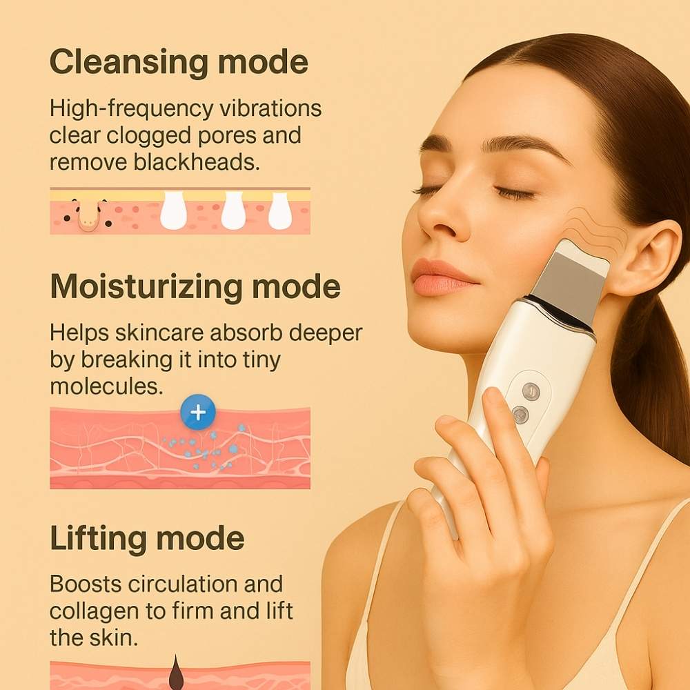 Side view of Avyrae™ IonLift device with stainless steel spatula visible on a clean surface