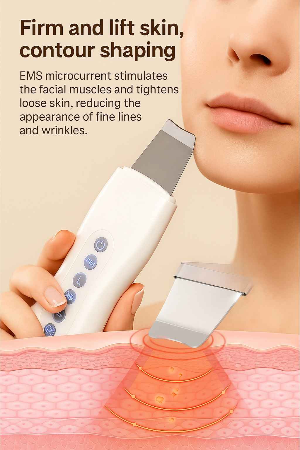 Front view of Avyrae™ Skin Scrubber on marble bathroom counter, product focus